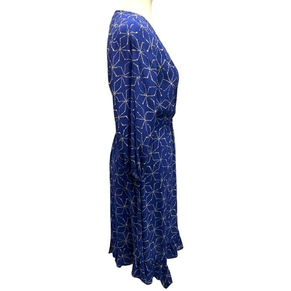 Plenty by Tracy Reese Blue Pinwheel Print Faux Wrap Asymmetrical Ruffle Dress S - Picture 6 of 10